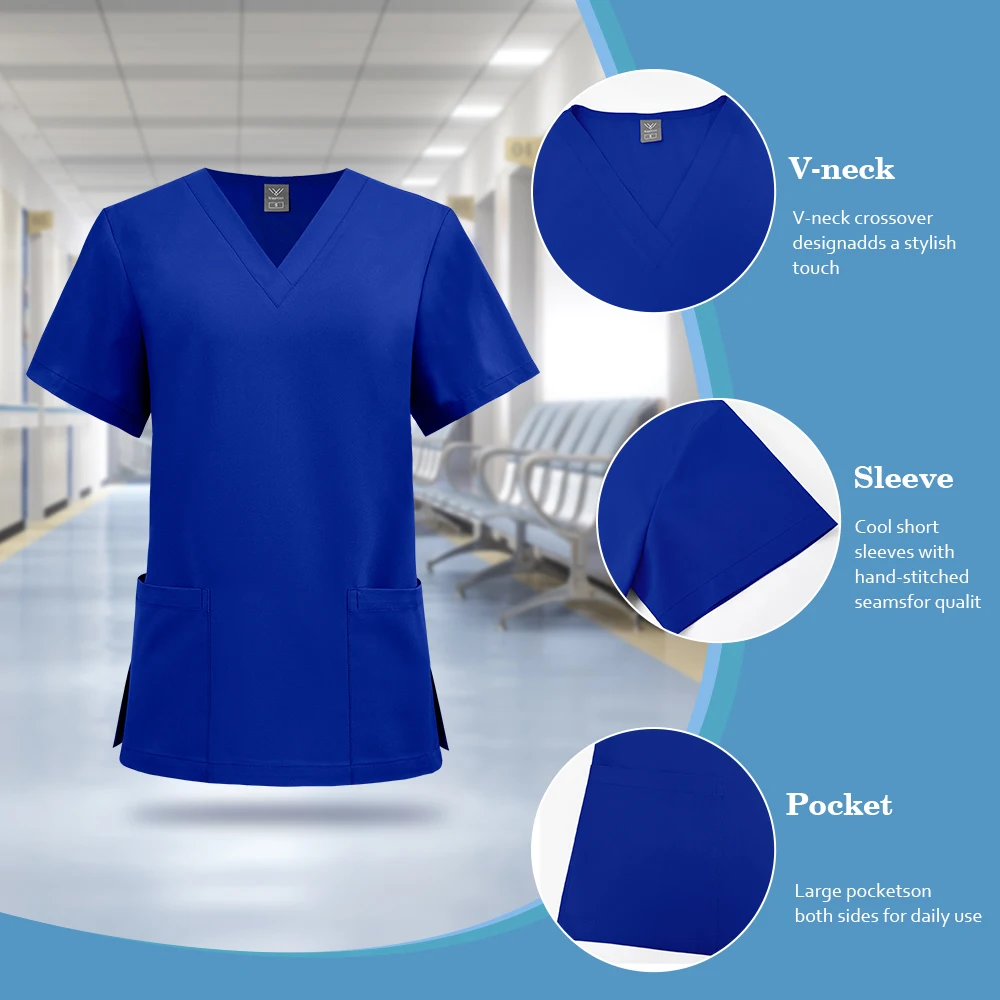 ชุดยูนิฟอร์มพยาบาลแบบยืดหยุ่นและน้ำหนักเบา สำหรับร้านเสริมสวย สปา โรงพยาบาล ร้านขายยา ห้องปฏิบัติการ คลินิกทันตกรรม เสื้อคลุมแพทย์ ชุดทำงานสำหรับทั้งชายและหญิง