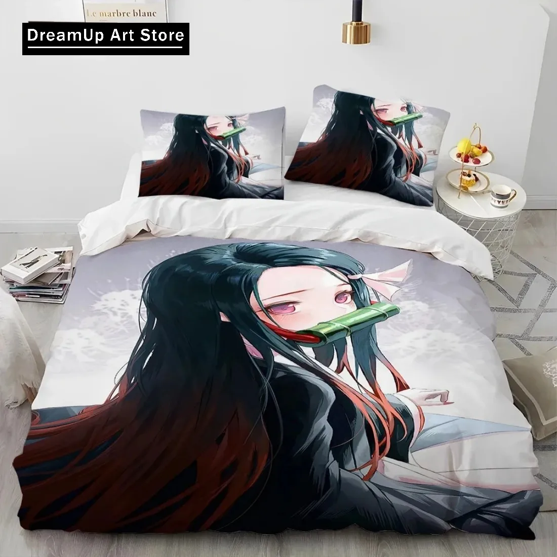 Demon Slayer Bedding Set Kamado Nezuko Duvet Cover Set Bedspread Pillowcase Twin Single Queen King Size Boys Adult Home Textile