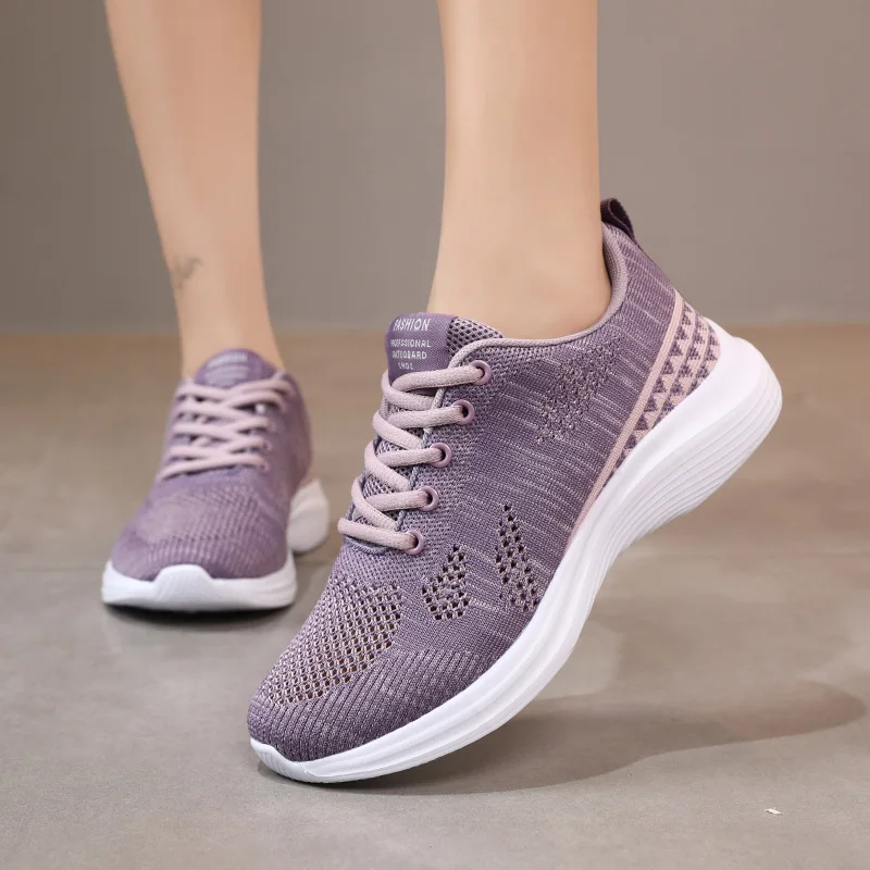 Spring Sports Shoes Women's Vulcanized Mesh Breathable Lace Up Flat Shoes 2024 Latest Comfortable Women's Casual Running Shoes