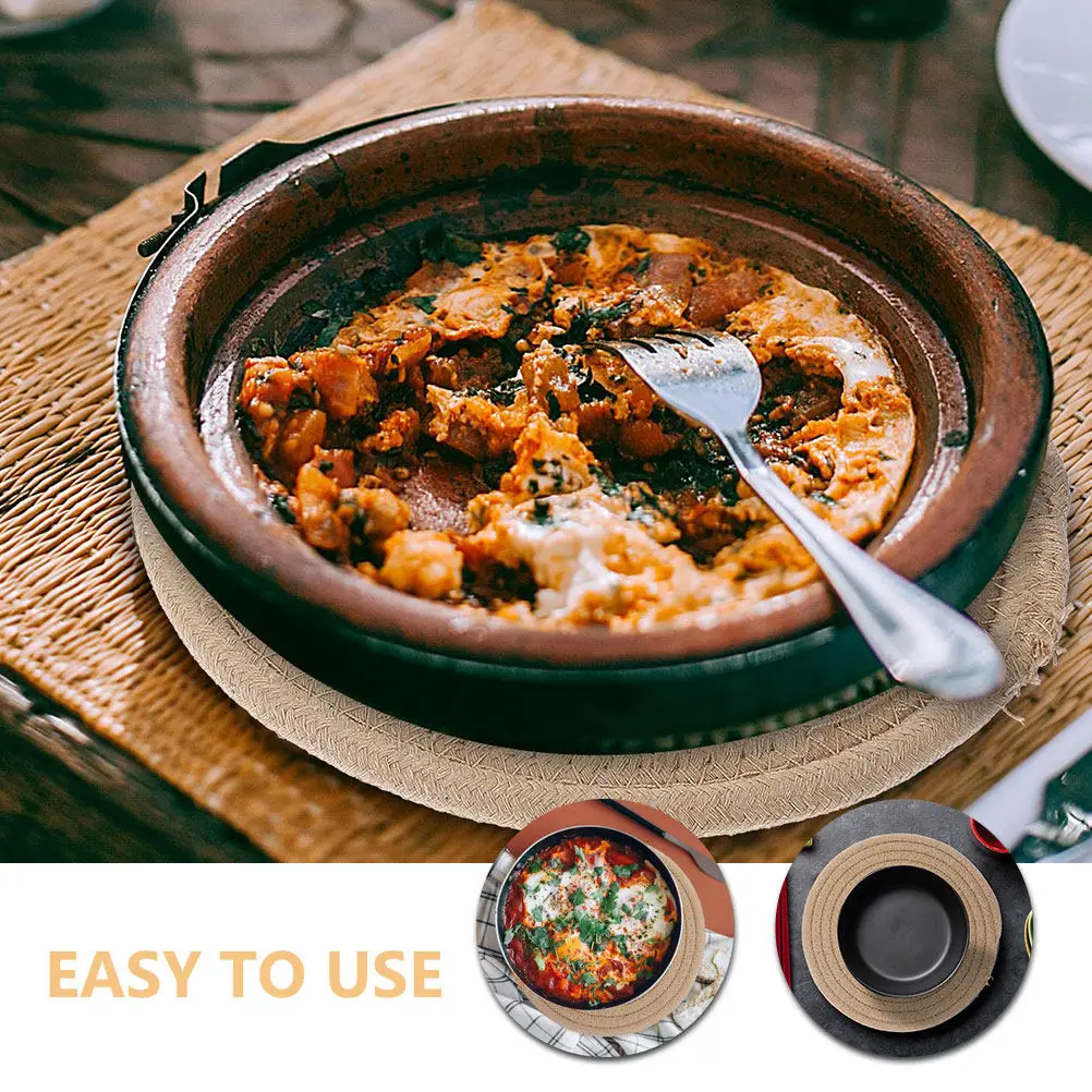 

4Pcs Round Cotton Woven Placemats Heat Insulation Pot Mat Cup Coaster Table Protector Wear-Resistant Dining Mat Household