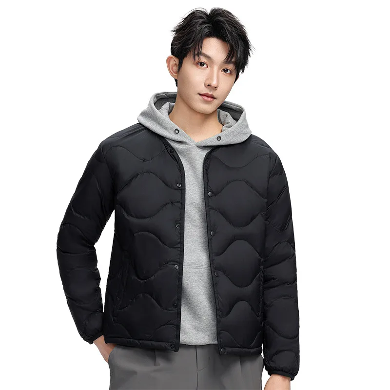 Man Down Jacket Winter Simple Solid Color Round Collar Male Outerwear Single-breasted Long Sleeve Lightweight Soft Men Coat