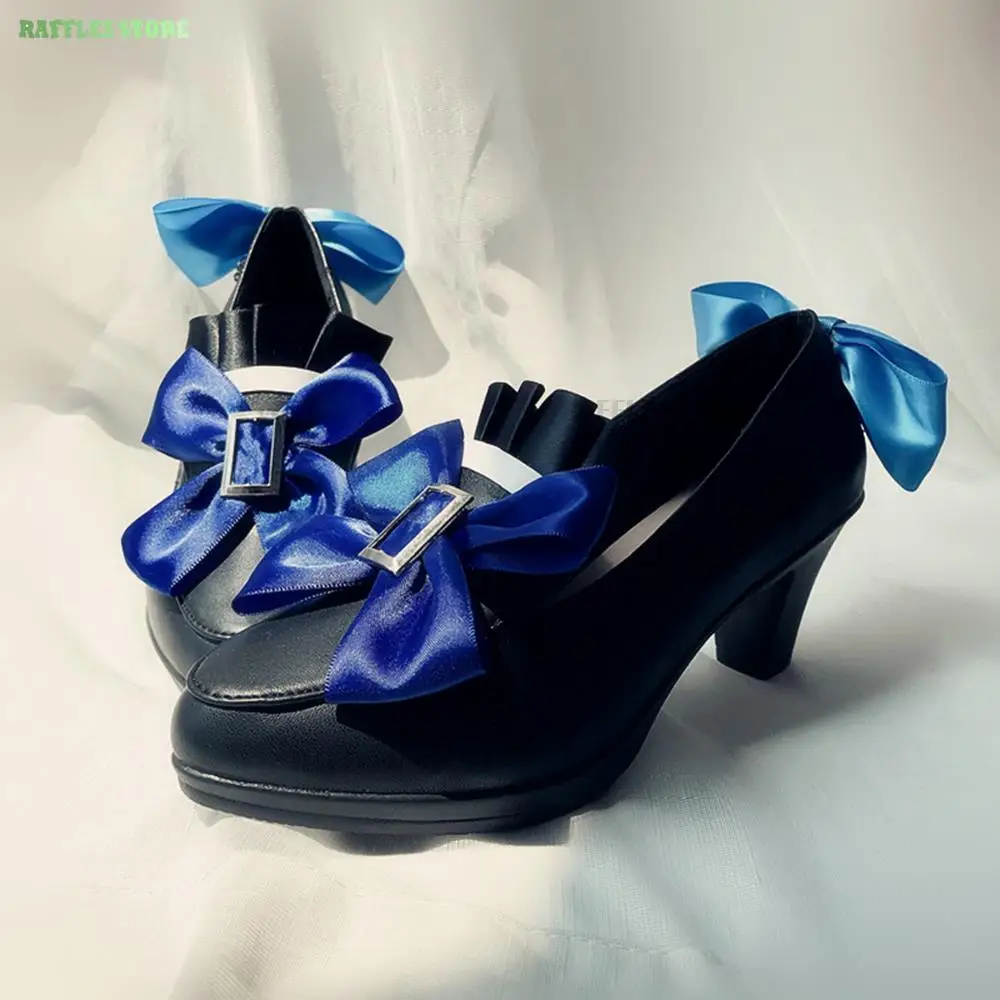 Furina Cosplay Sapatos para Mulheres, Game Genshin Sainte, Lolita Bow High Heels, Halloween Masquerade Party Accessories, Meias de Meia