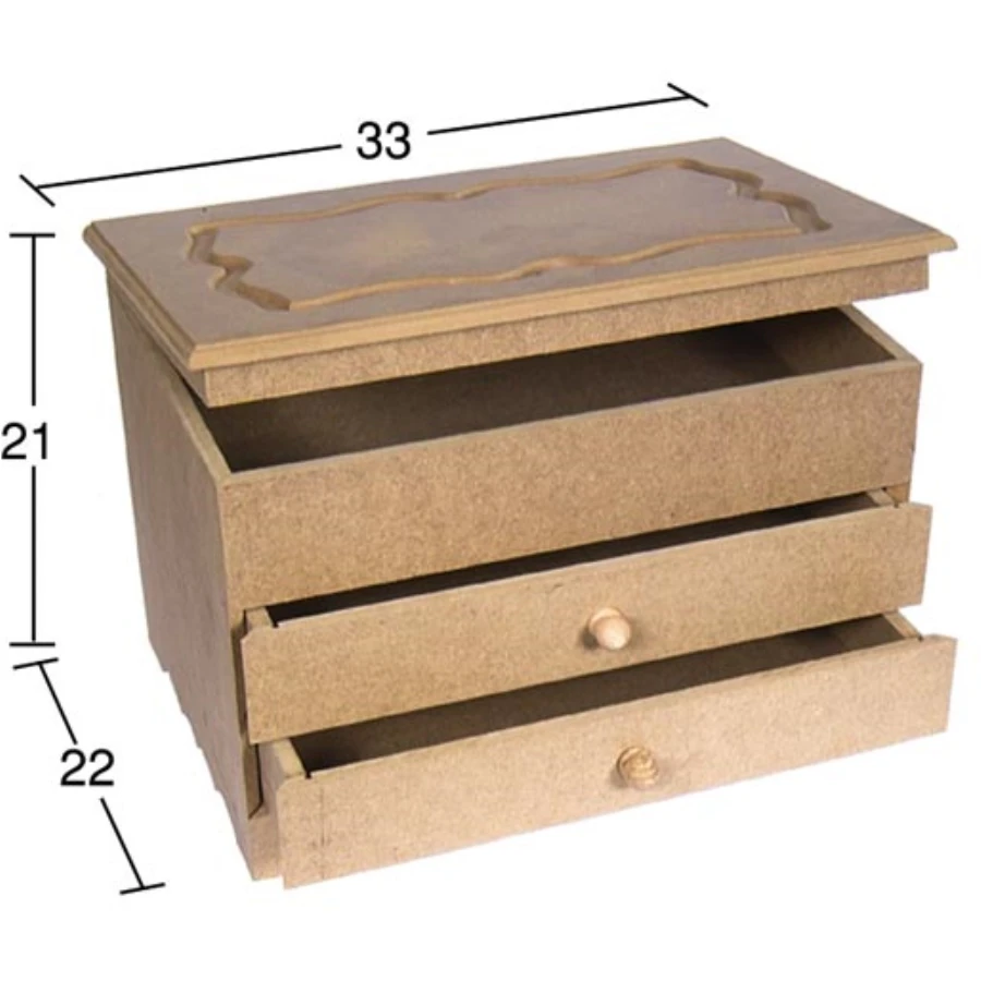 KU228 2 Drawers Box, Raw Wood Mdf Box