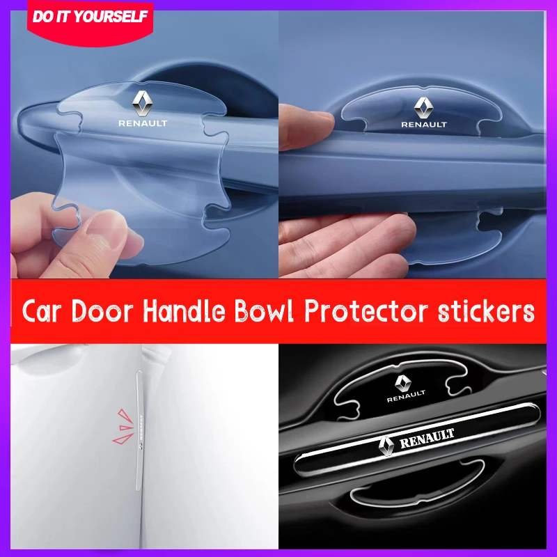 

4pcs Car Door Handle Bowl Protector Transparent Anti-collision For Renault Clio Laguna 2 Megane 2 3 D uster Logan Captur Emblems