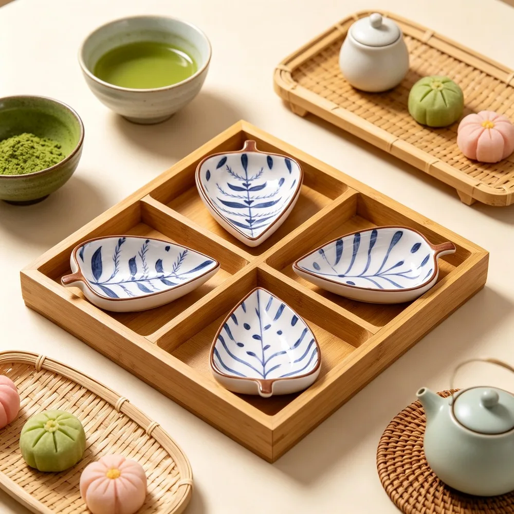 Ceramic Underglaze Colour Sauce Dish Unique Seasoning Bowl for Food Dipping Snack Appetizer Plates Flavor Dish