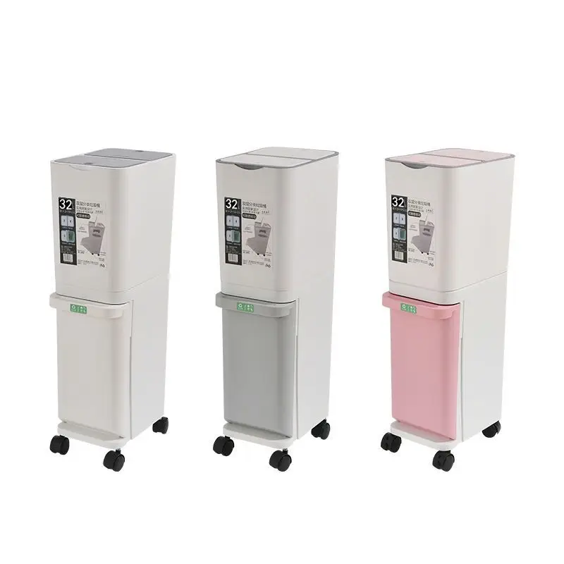 Household creative Japanese double-layer plastic sorting trash can kitchen with lid trash can dry and wet separation large