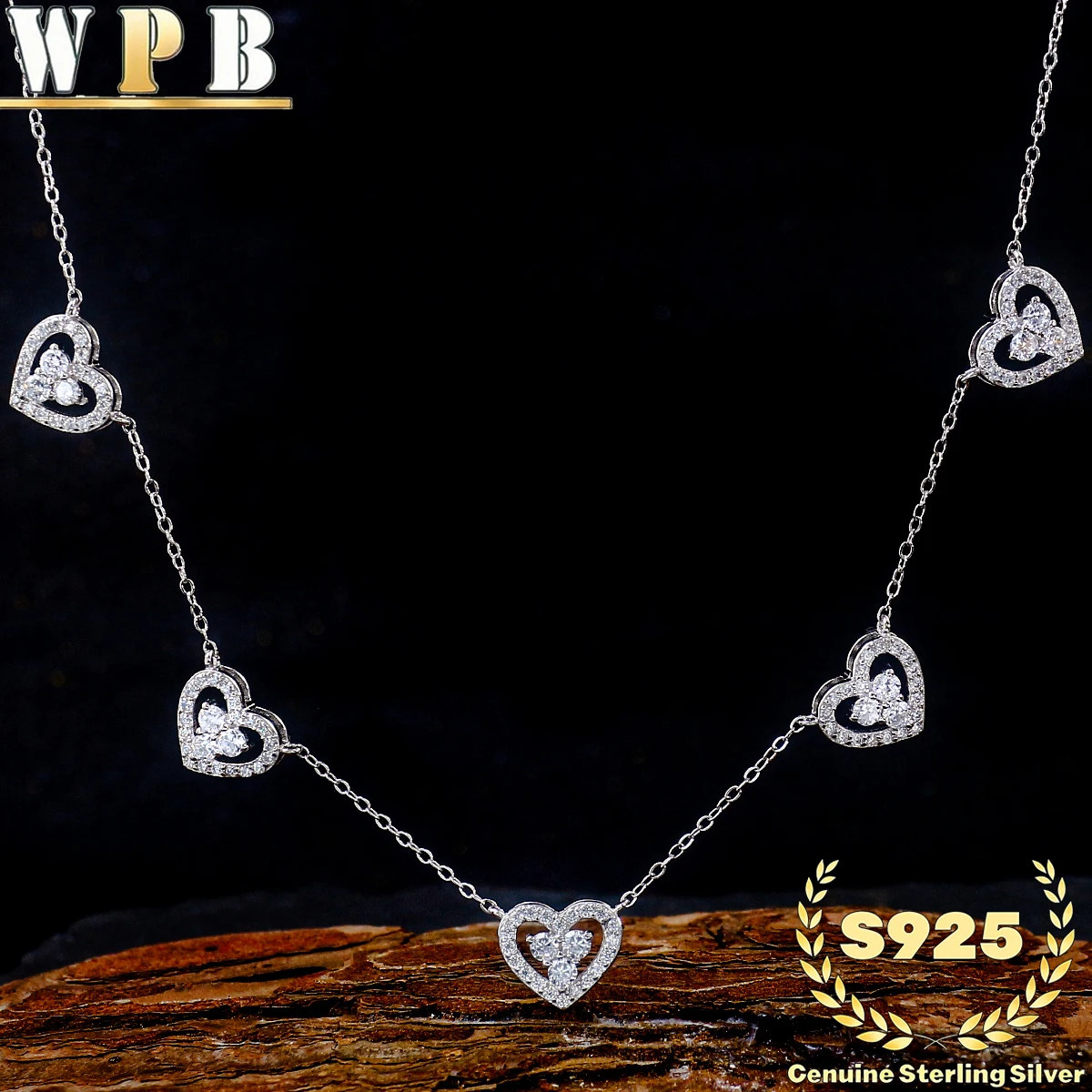 Collana in autentico argento sterling S925 con pendenti a forma di cuore a 5 colori e gioielli di lusso con zirconi cubici, elegante regalo di anniversario per le donne