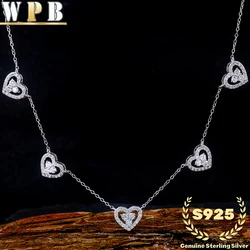 Genuine S925 Sterling Silver Necklace 5-Color Heart Pendants & Cubic Zirconia Luxury Jewelry Elegant Anniversary Gift for Women