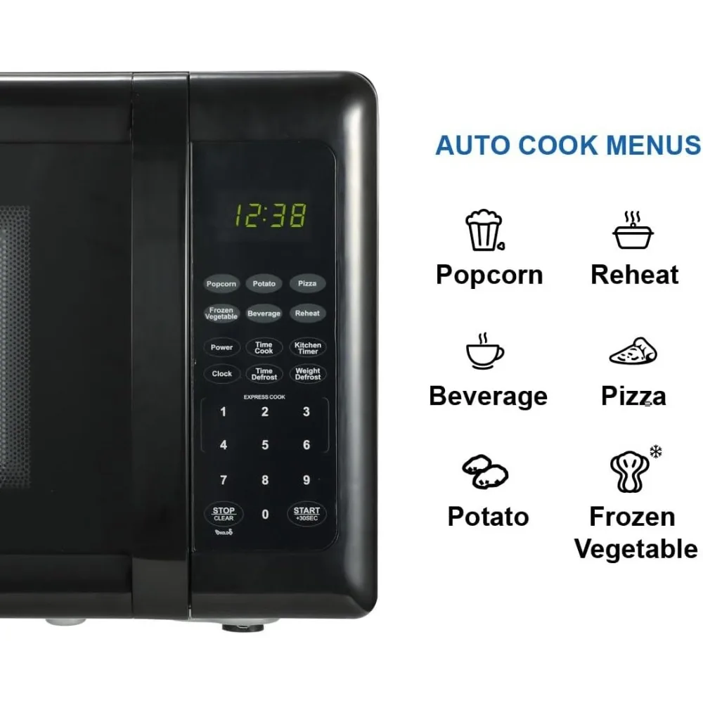 Compact Countertop Microwave Oven with Touch Control, LED Display, 700W, 10 Power Levels, 6 Auto Menus, Glass Turntable