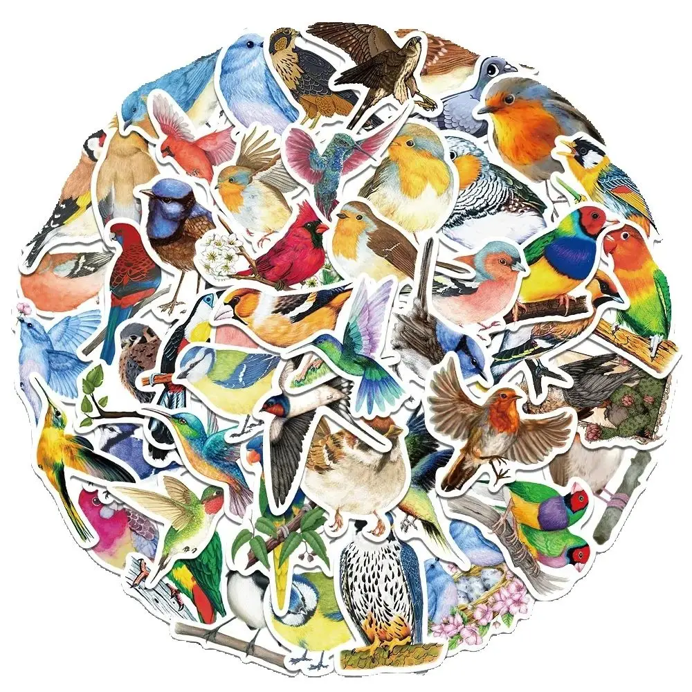 50 Pieces Watercolor Bird Graffiti Waterproof Stickers Cartoon Cute Animals DIY Refrigerator Luggage Scooter