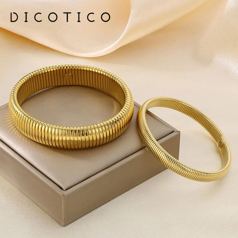 Stainless Steel Snake Chain Bangles For Women Indian Thread Elastic Women Chunky Bracelet Gold Color Wedding Engagement Jewelry