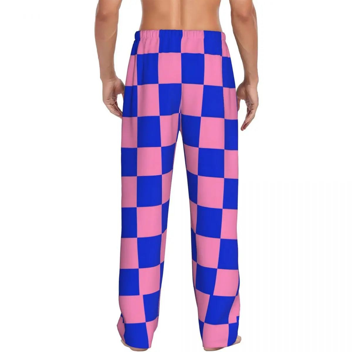 맞춤형 남성 체크무늬 파자마 바지 블루와 핑크 프린트 포켓 있는 잠옷 바지