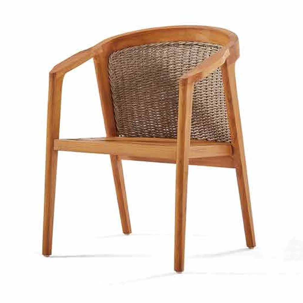 Lightweight Teak Rattan Dining Chair for Outdoor Waterproof Cushion for Hotels Courtyards Schools Hospitals