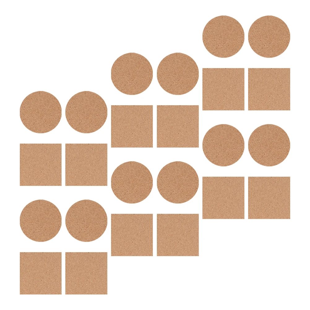 

24Pcs Cork Coaster Mats Self-Adhesive Round Square Cup Pads for Desktop Protection DIY Craft Projects Lightweight Odorless