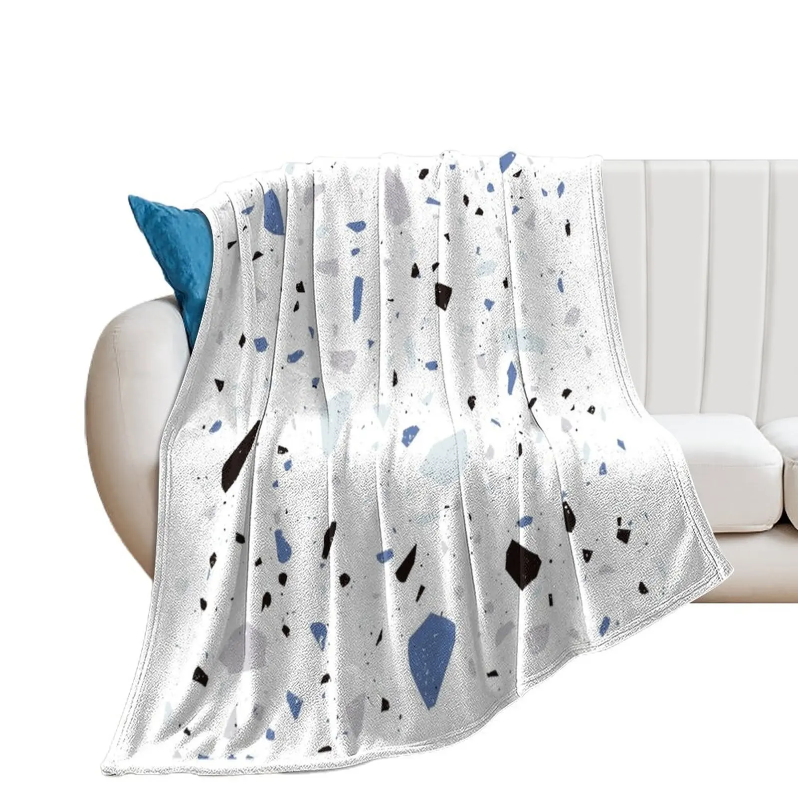 Terrazzo Stone Pattern (Black + Light Blue) Throw Blanket Decoratives Soft Beds for winter Luxury Blankets