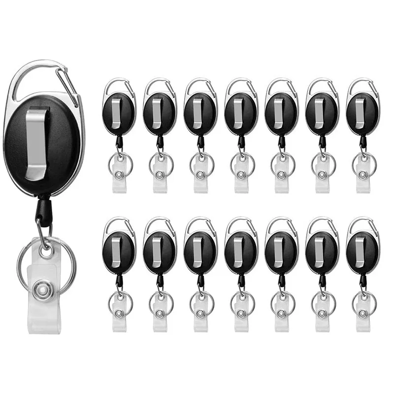 

Retractable Badge Holder, Black ID Card Holder With Carabiner Reel Clip Key Ring, Pack Of 15