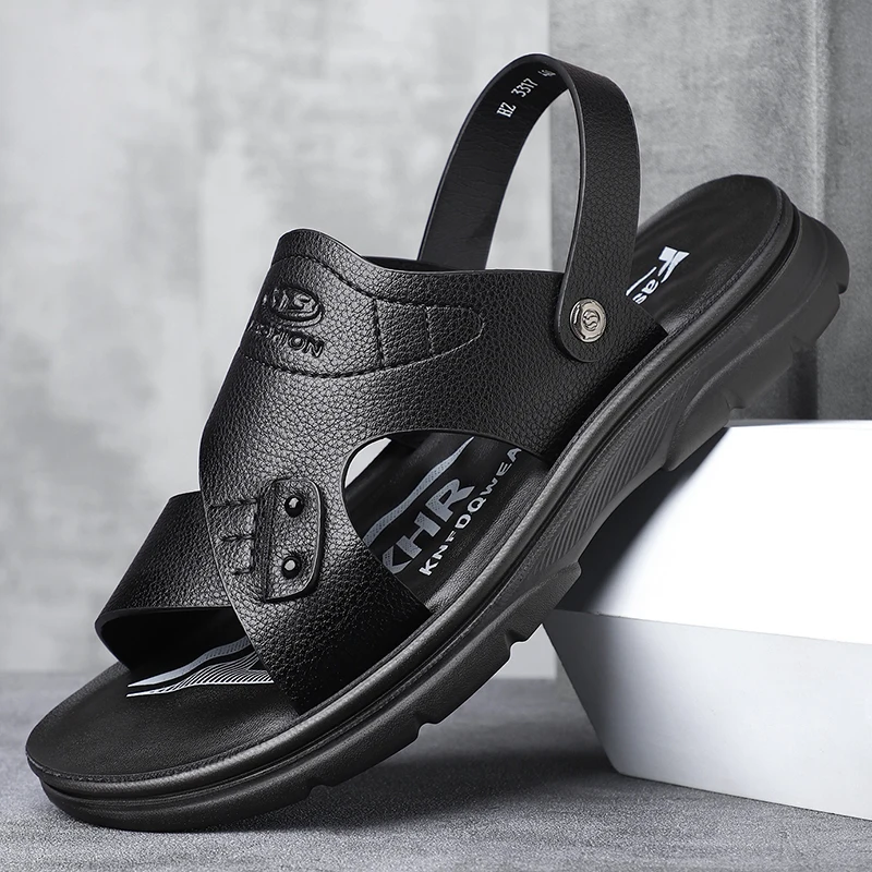 

Thick soled casual sandals for men's summer slippers, new soft soled microfiber latex mat beach shoes, outdoor dual-use cool sli