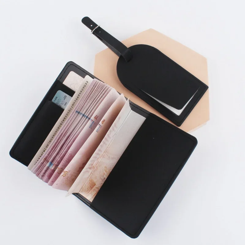 New Fashion PU Leather Luggage Tag Passport Holder Set Women Passport Cover Protector Business Travel Men ID Credit Card Holder