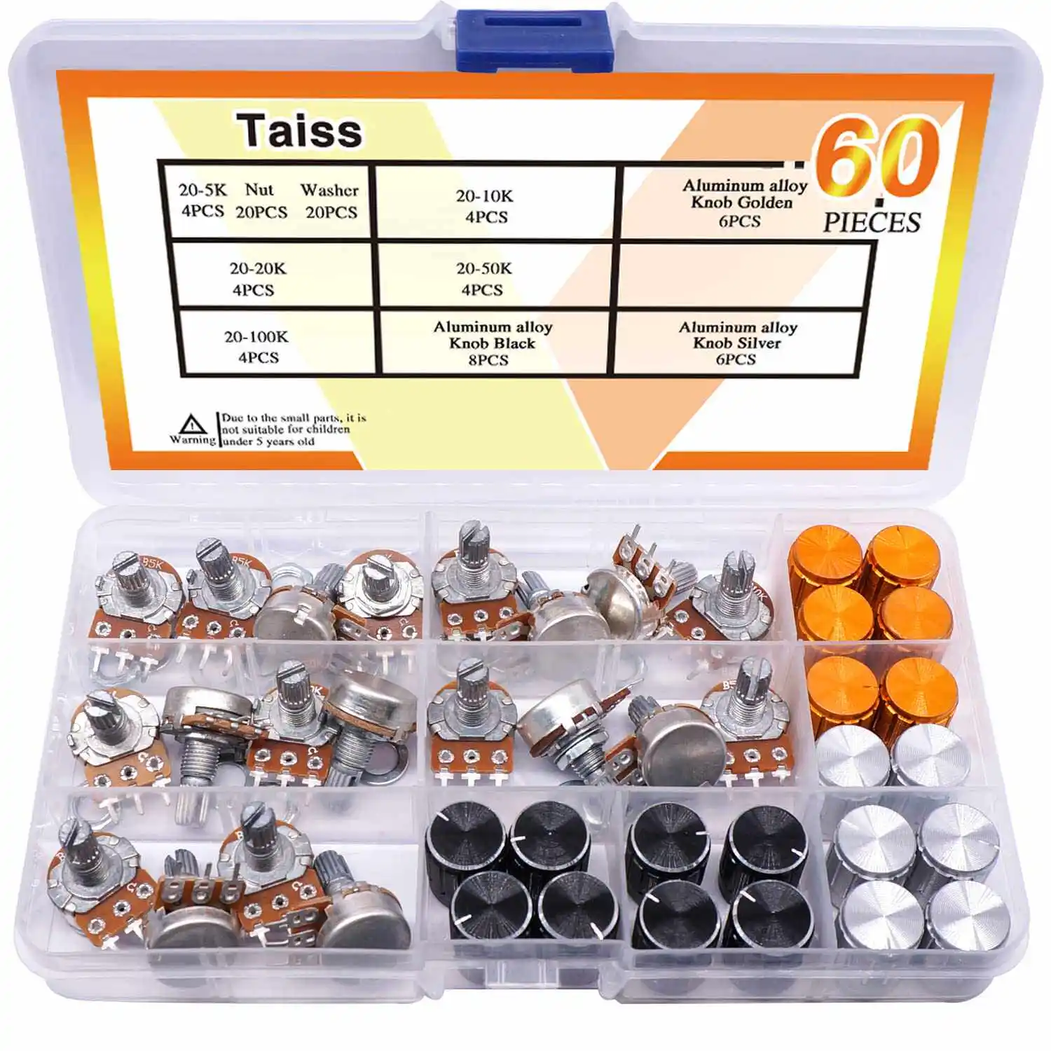 60PCS WH148 potentiometer switch 15MM B5K 10K 20K 50K 100K box with knob
