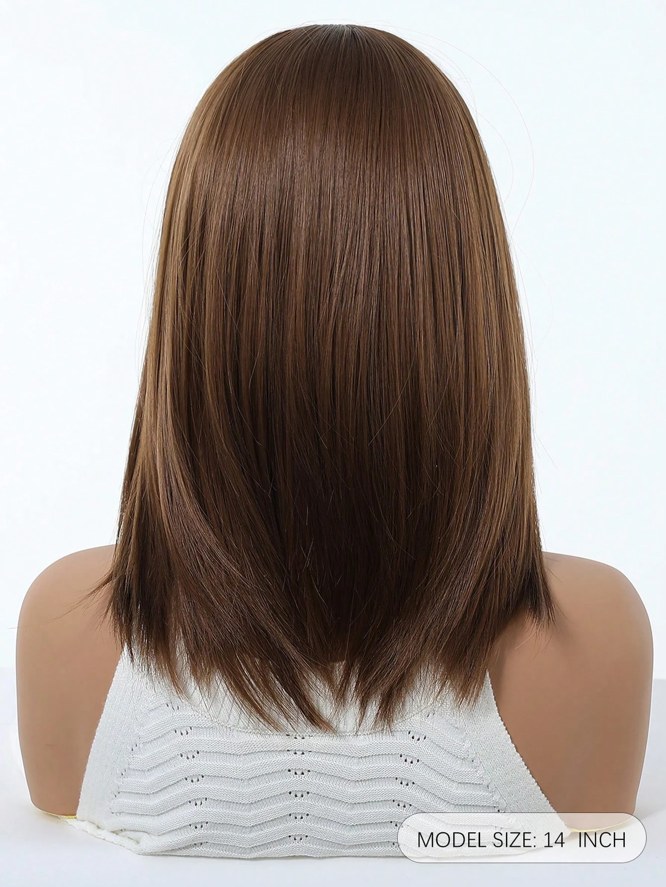 Picture 7: Comfortable and naturally curved 14inch brown layered fashion wig with bangs, suitable for women. Synthetic fiber wigs are very suitable for wearing on holiday trips, at family gatherings, and for everyday use