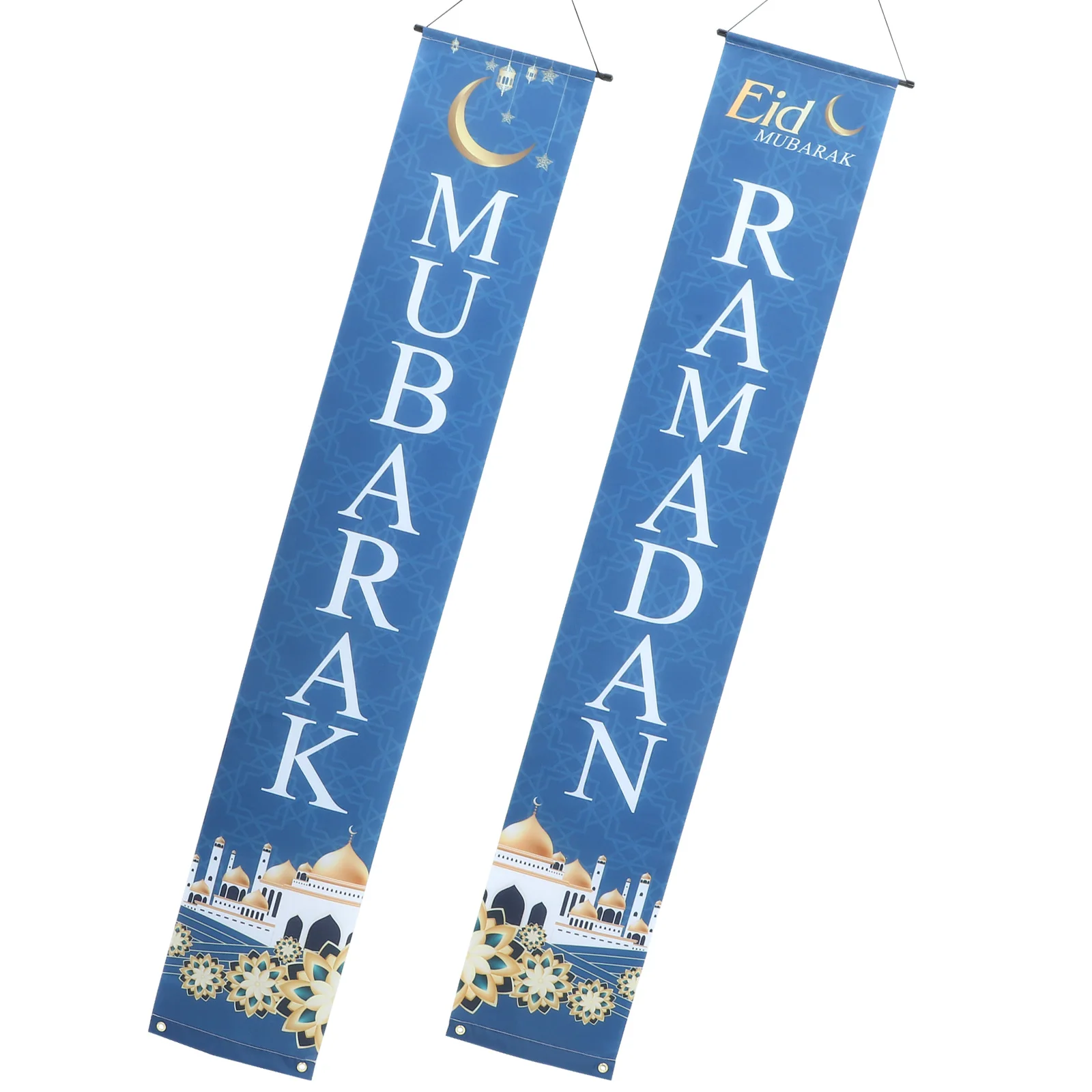 

1 Pair Eid Couplet Ramadan Mubarak Hanging Door Porch Sign Islamic Festival Banner Outdoor Washable Party Supplies