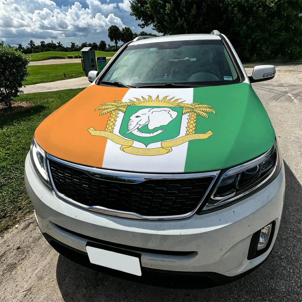 3.8x5.3ft Ivory Coast Car Hood Cover Flag Car Bonnet Banner Elastic Fabrics Windproof Patriotic Automotive Hood Covers