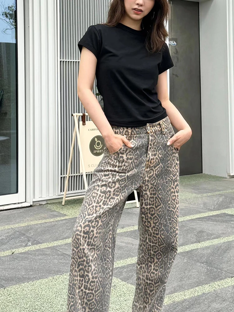 Vintage Leopard Print Jeans Women Baggy High Waist Y2k Streetwear Hip Hop Wide Leg Pants Harajuku Casual Denim Trousers