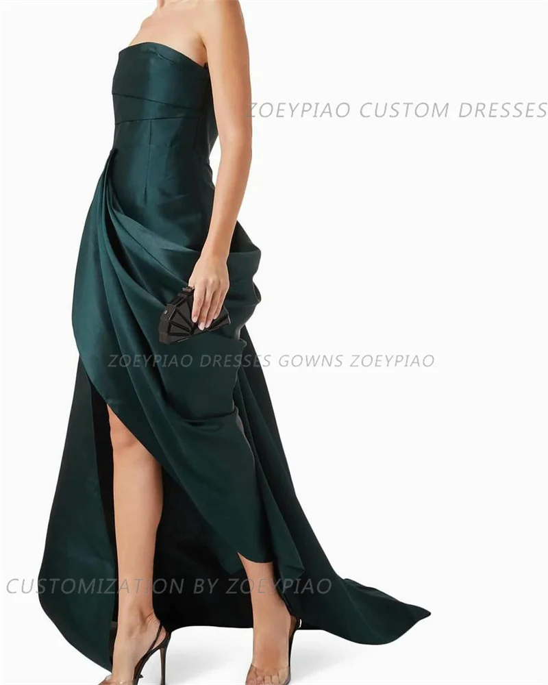 Modern Green Satin Side Slit Evening Dresses Strapless Sleeveless A Line Dubai Women Prom Gowns Formal Party Dress 2024