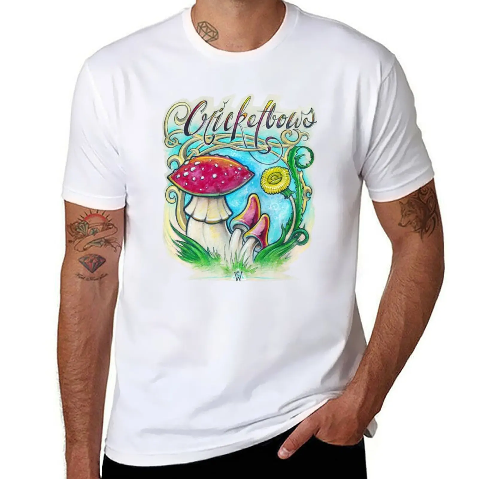 

Cricketbows Mushrooms and Dandelions T-Shirt men t shirt cotton 100% t shirt man casual T-Shirt