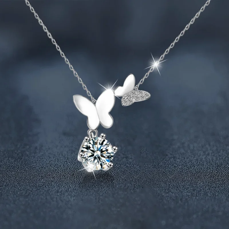 18K gold moissanite butterfly necklace PT950 women's design sense autumn winter premium collarbone chain jewelry