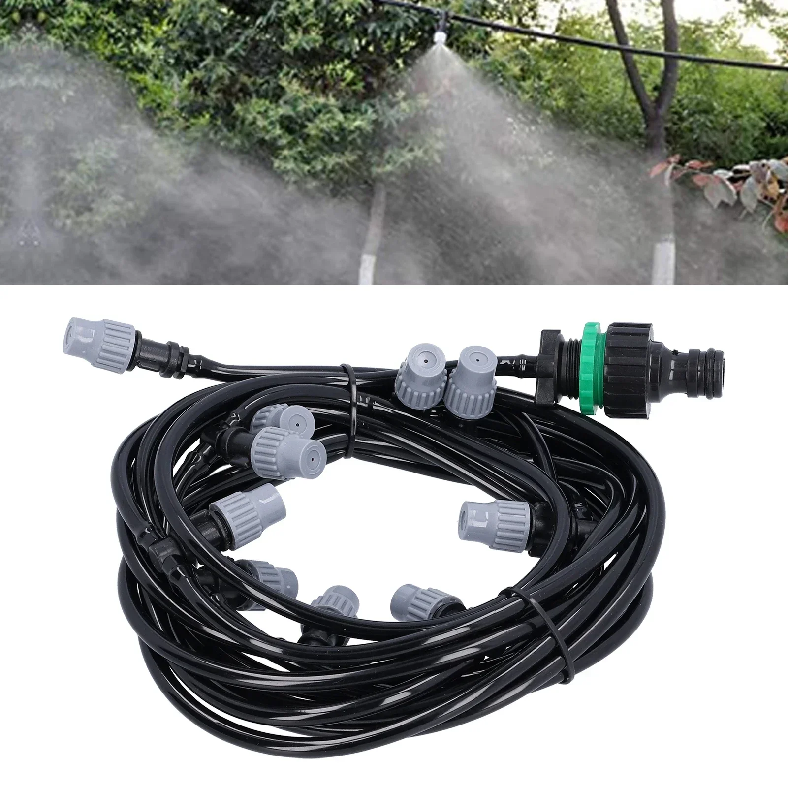 10m 10-Head Spray Nozzle System, Water-Saving & Even Irrigation, Mist Cooling Kit for Gardens, Greenhouses & Outdoor Spaces