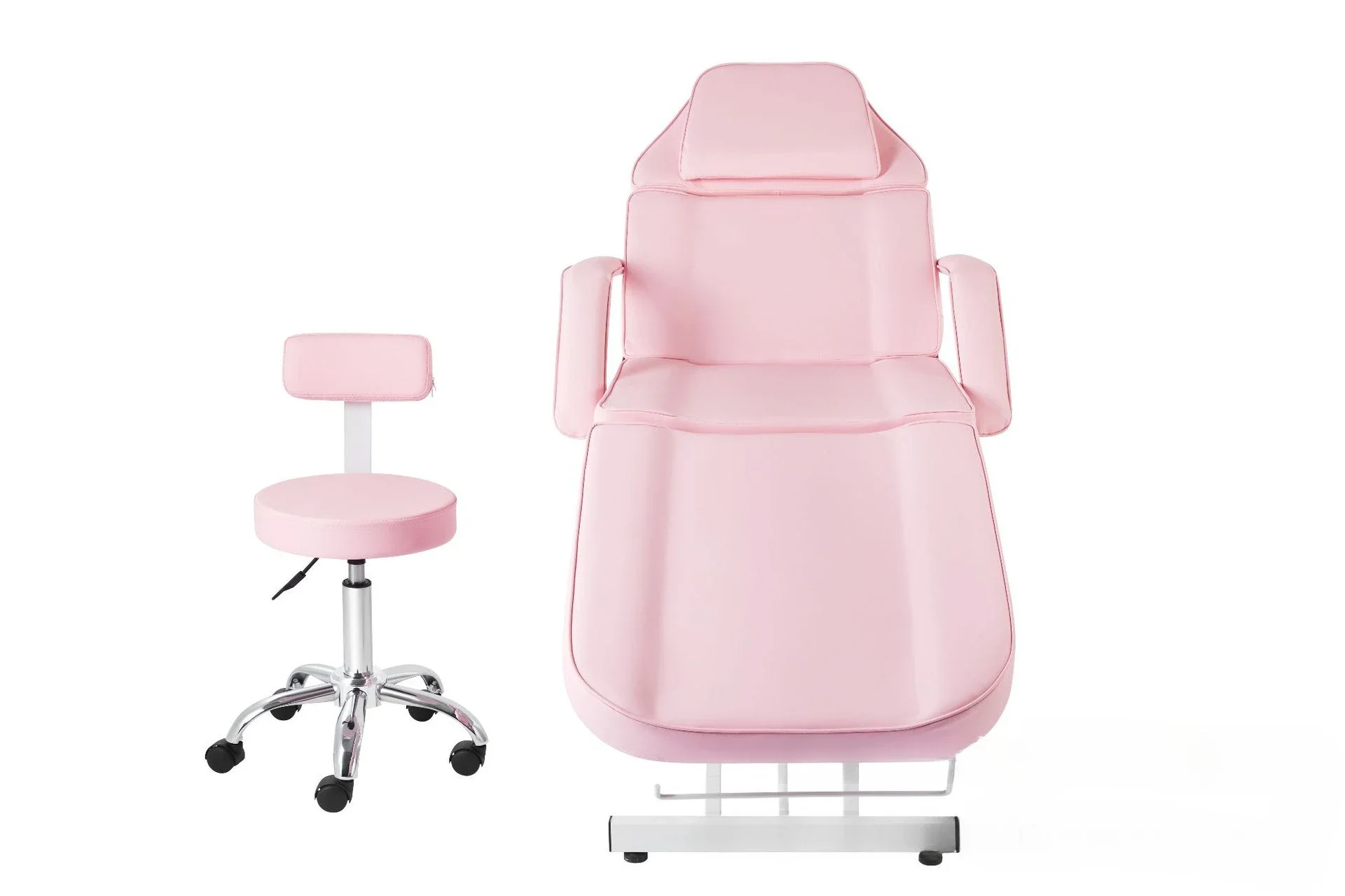 Pink massage bed beauty bed adjustable beauty chair with technician stool lying flat 180 degree massage chair beauty furniture