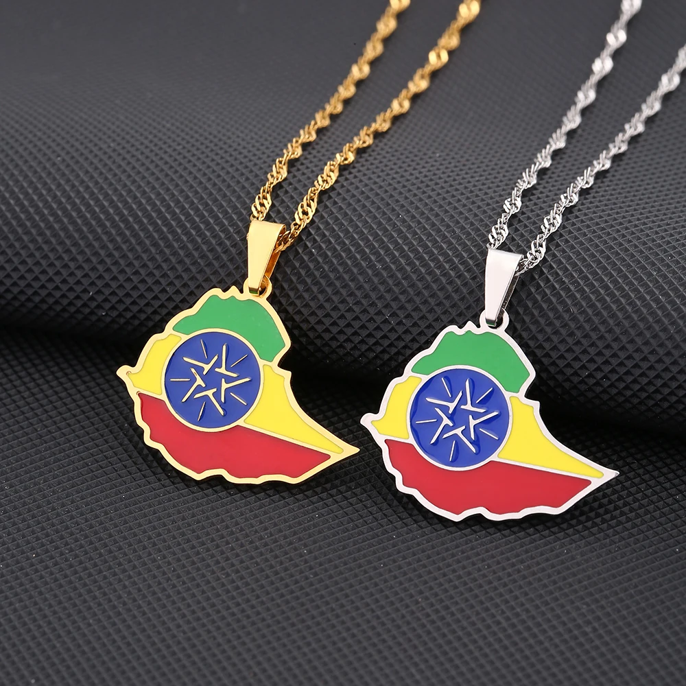 

SONYA Enamel Drop Oil Ethiopia Map Flag Pendant Necklace For Women Girls Stainless Steel Jewelry Ethnic Birthday Party Gifts