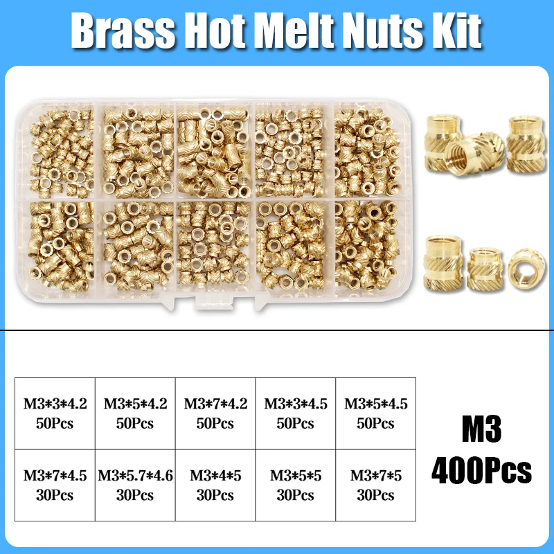 Einsatzmutter-Set M2 M2,5 M3 M4 M5 M6 Messing Heat Set Einsatzmutter Hot Melt Rändelgewindeeinsätze für 3D-Druck-Einbettungs-Kupfermutter – Detail 11