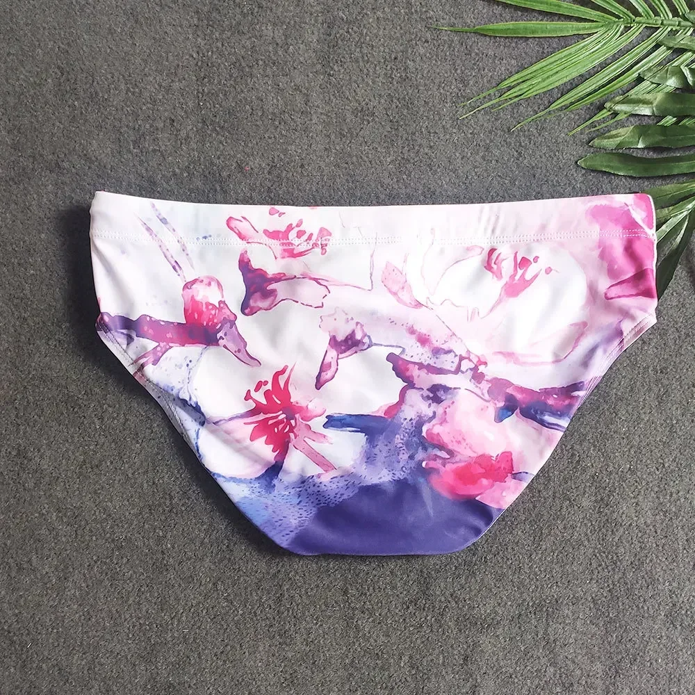 Push Pad Swimwear Men Floral Swim Briefs Bikini Swimsuit Enlarge Sexy Breathable Quick Dry Surf Shorts Beachwear Bath Suit