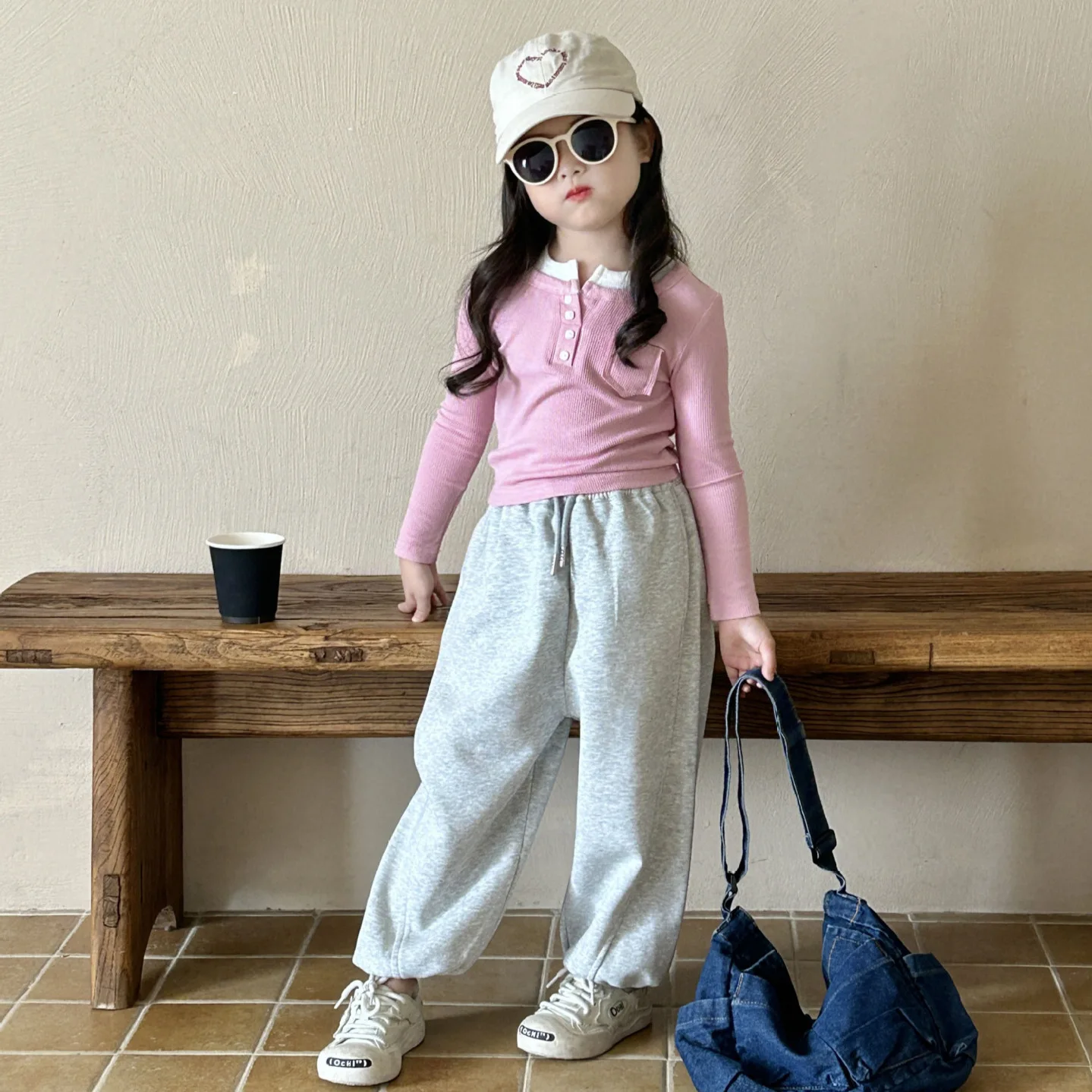 Girls Casual Pants 2024 Autumn New Korean Style Children Fashion Loose Sweatpants Children Wear Sports Trousers Grey Pant