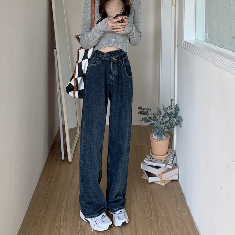 

High Waist Wide Leg Jeans Women's Spring Autumn Vintage Distressed Loose Fit Versatile Large Size Casual Straight Leg Trousers