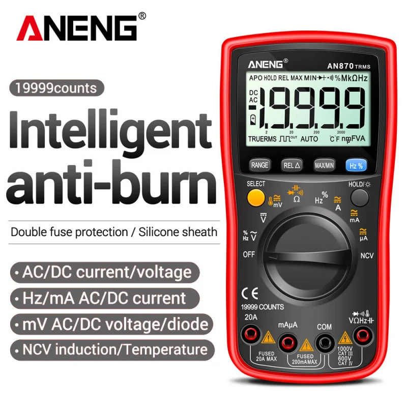 ANENG AN870 Smart Multimeter Digital Profesional 19999 Counts AC Voltage Tester Current NCV Capacitance Resistance Ohm Test Tool