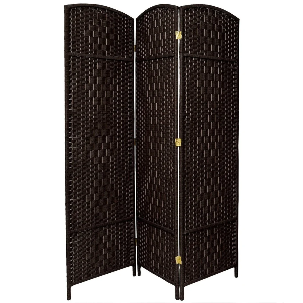 6ft Tall Diamond Weave Room Divider 4 Panel Dark Mocha Lightweight Wood Frame Portable Folding Screen Natural Fiber Rattan Style
