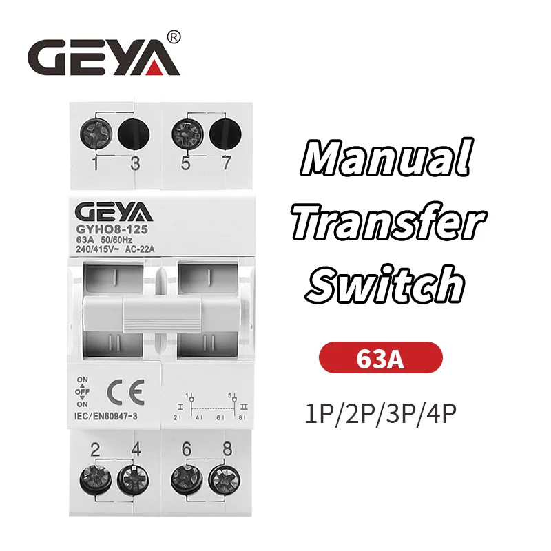 GEYA 63A MTS Dual Power Manual Transfer Switch Modular Changeover Switch Interlock Circuit Breaker AC Isotator 1P 2P 3P 4P