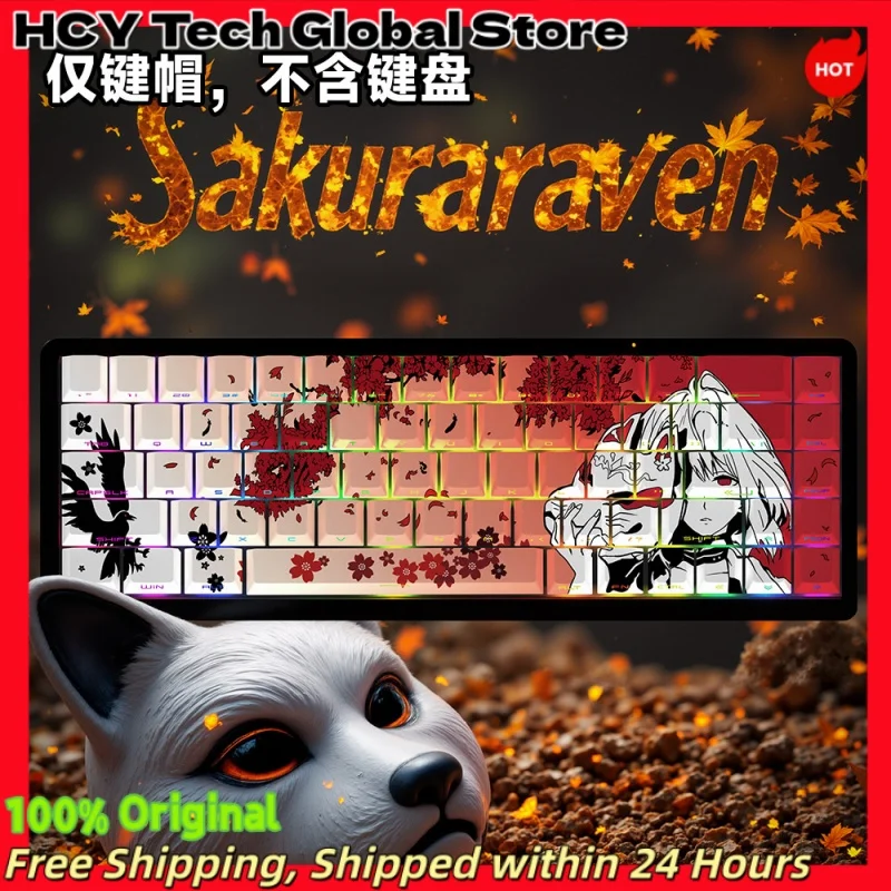 Sakura Raven Anime Keycaps Mechanical Keyboard Cherry Side-print PBT Custom Cute Keycaps PC Gaming Keyboard Accessories Gift