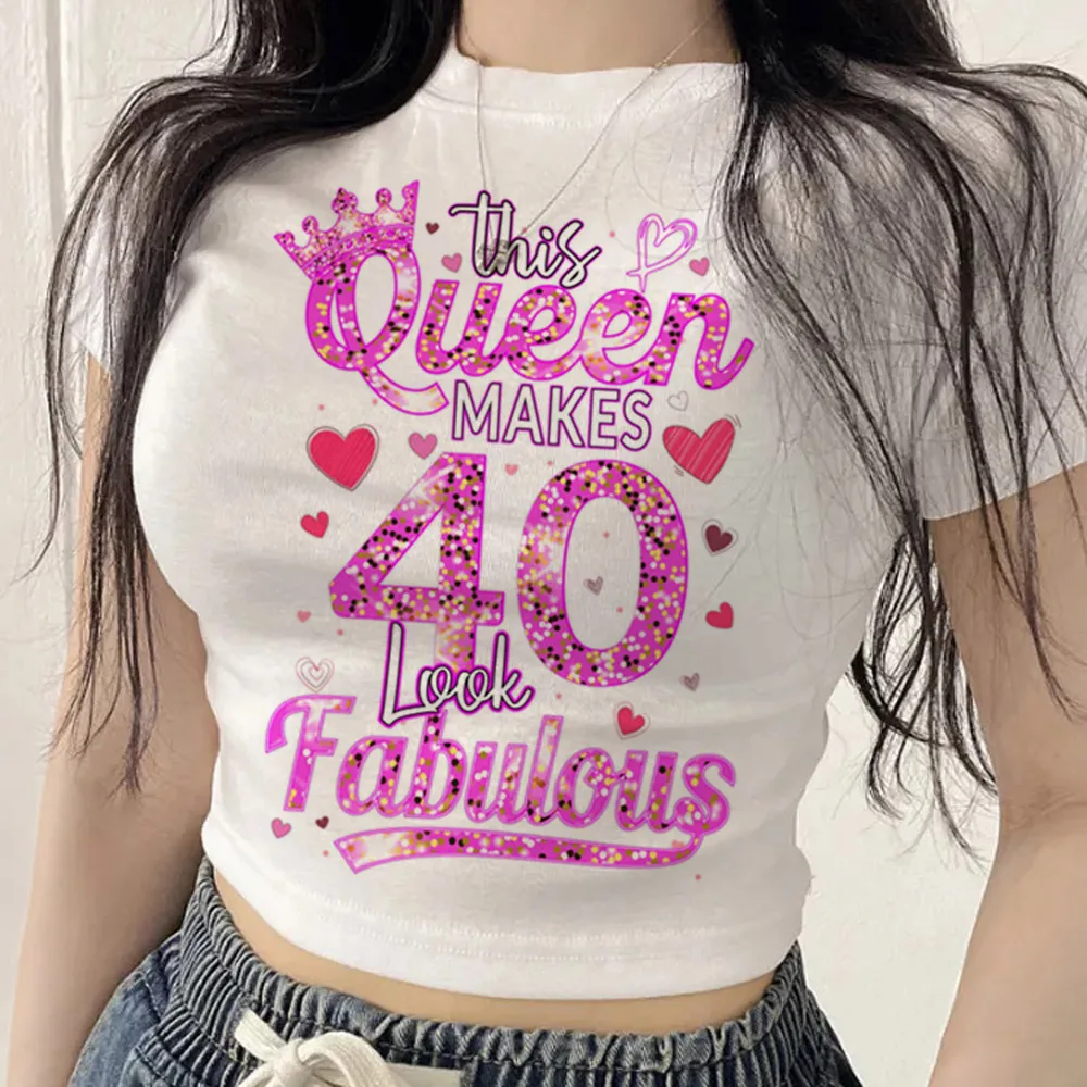 40 Fabulous Crown crop top women baddie emo y2k meme tshirt streetwear clearance sales cute