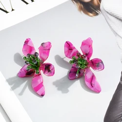 Cute Korean Handmade Purple Flowers Earrings Acrylic Resin Earrings For Women Bohemian Wedding Jewelry Accessories