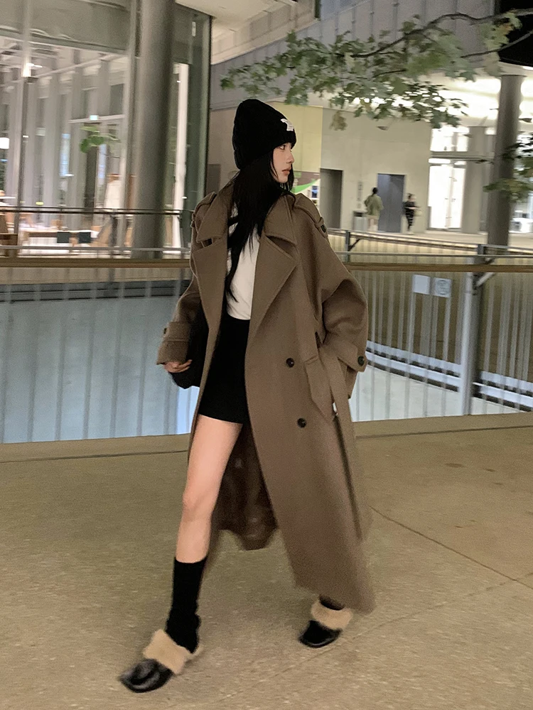 

Goodbye Little Bear Winter Ape Высококачественное шерстяное пальто женское шерстяное пальто средней длины до колена Briti Sle