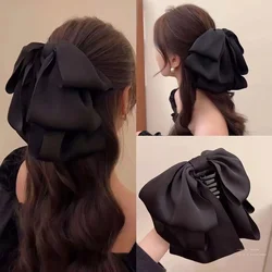 Black Bow Elegangt Hair Claw High Ponytail Clip Ribbon Hair Clamp Women Girls Back Head Large Grab Clip Styling Hair Accessories