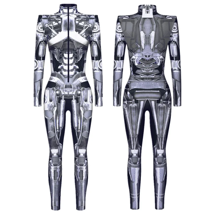 Halloween Futuristic Technology Cosplay Costume Women Kids 3D Print Party Bodysuit Robot Mechanical Jumpsuit Carnival Onesies