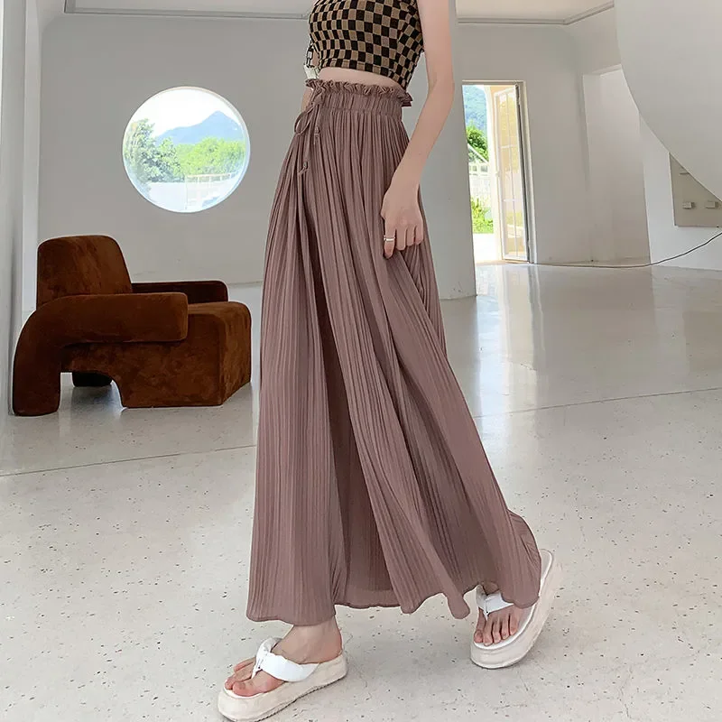 

Women's Plus Size Chiffon Wide Leg Pants Elastic High Waist Loose Summer Trousers