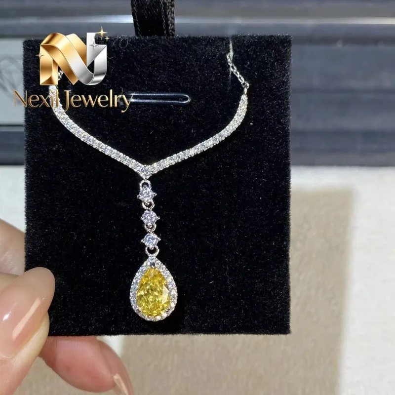 Nexil Jewelry  Luxury Solid Platinum PT950 Women's Ice Flower Cut Drops Diamond Pendant Necklace