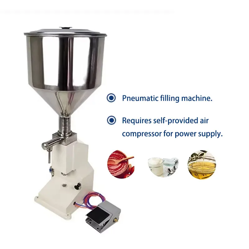 

A02 Pneumatic Paste&Liquid Filling Machine 5-110ml Adjustable Cream Filling Machine, Bottle Filler Machine with a 11.5 L Hopper