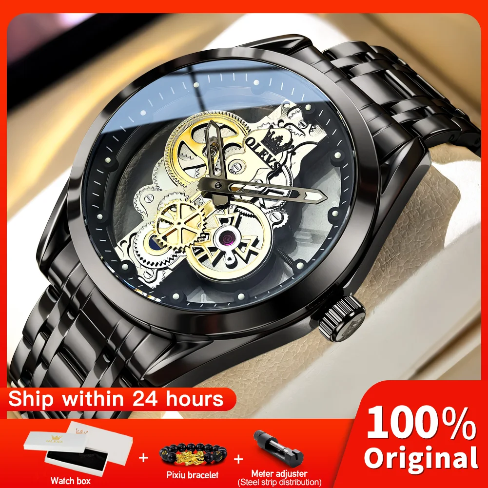 

OLEVS 3725 Men Original Quartz Movement Watch Skeletonized Night Light Function 30m Waterproof Sharp Style Watch For Men
